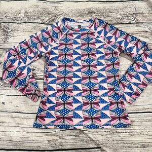 Tea Collection Pink and Blue Geometric Long Sleeve Rashguard Size 8